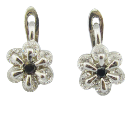 Cz الحجر حجم 1.0-1.25mm الزركونيا مكعبة خالية من النيكل 925 الأقراط الفضية مع تصميم زهرة الأقراط الفضية السترلينج وردة