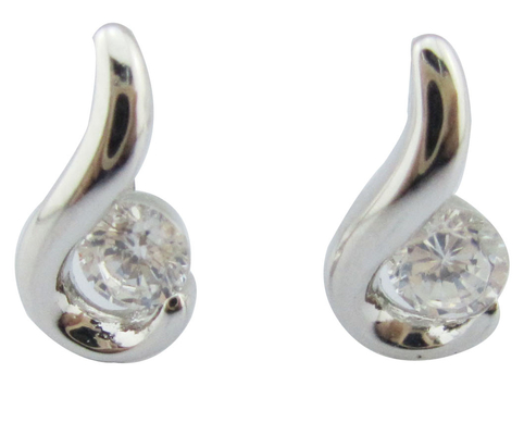 Swirl Silver White Stone Color 925 Sterling Earrings Cubic Zirconia Small Swirl الأقراط الفضية القائمة على القرعة القرعة النقية