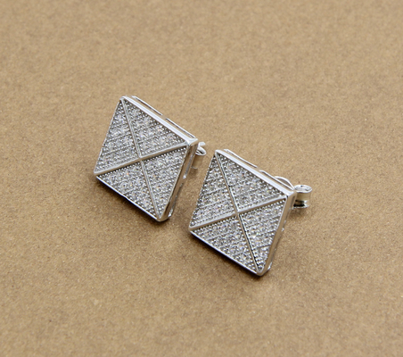 AAA CZ Solitaire Stud الأقراط في الفضة الفاخرة لصنع المجوهرات الأقراط المربعة الفضة الفاخرة الزركونيا المكعبة