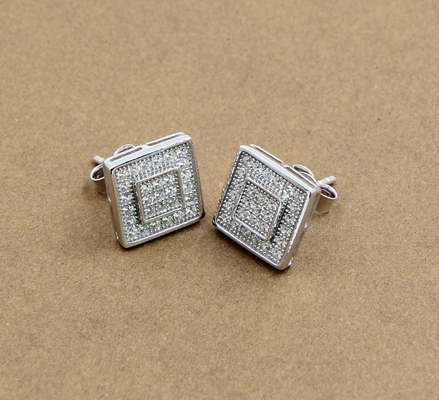 AAA CZ Solitaire Stud الأقراط في الفضة الفاخرة لصنع المجوهرات الأقراط المربعة الفضة الفاخرة الزركونيا المكعبة