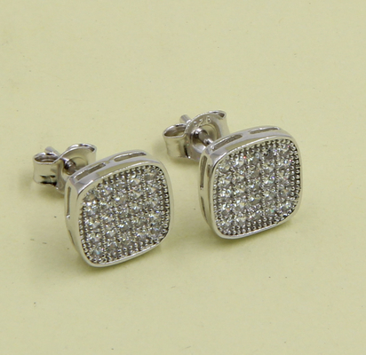AAA CZ Solitaire Stud الأقراط في الفضة الفاخرة لصنع المجوهرات الأقراط المربعة الفضة الفاخرة الزركونيا المكعبة