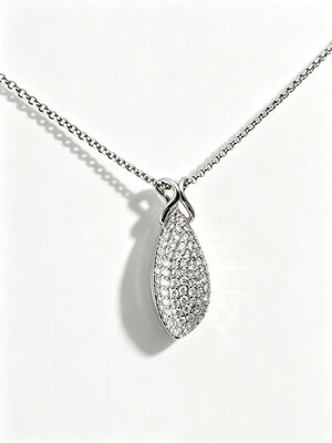 2027 New Teardrop Pendant, Full Micro Pave Stones, Polished Silver Setting, Elegant  Intertwined Bail Design 925 Silver CZ RG 1.5mm Rolo Chain High Sparkle 29mm Height 5.65gram Rose Gold