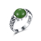 منحوتة 925 خواتم الأحجار الكريمة الفضية 10x10mm جولة على شكل خاتم اليشم الأخضر الداكن