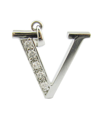 حرف V 18K الذهب الماس الحروف الأبجدية الحروف القلادة مع 1.5mm الزركونيا (S925 شعار مخصص)