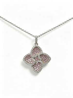 925 الفضة الفاتنة الخوخ الوردي الأبيض الملون CZ وضع AAA CZ Dangle Pendant 4 شكل ورقة يرمز إلى الرخاء طول العمر والمناسبة لمجموعات المجوهرات الأنيقة، مجموعة المجوهرات المحظوظة