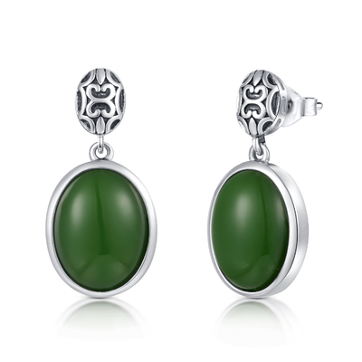 ديسمبر جوهرة الميلاد 925 الفضة الاسترليني أقراط الأحجار الكريمة 10x13mm بيضاوي أخضر اليشم