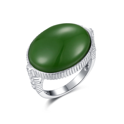 القوس المولد خاتم اليشم الأخضر الفضة الاسترليني 16x20mm شكل بيضاوي